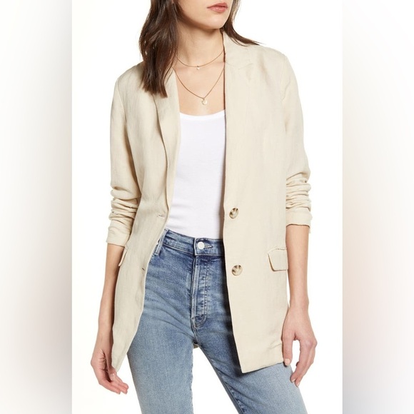 NWT RAILS Flynn Blazer In Taupe Linen Blend Boxy Oversized Relaxed Workwear S - Picture 3 of 16